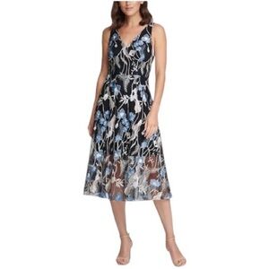 Vince Camuto Women's Floral Embroidered Mesh
Sleeveless Midi Cocktail Dress Sz 8
